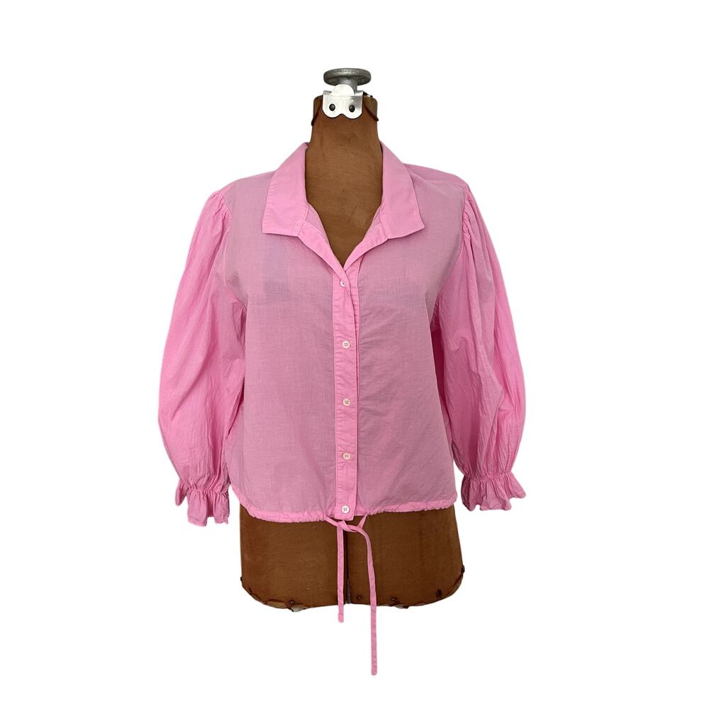 Xirena Sz M Elody Puff Sleeve Top Pink Cotton Cropped Feminine Coastal Ruffle - Picture 3 of 16
